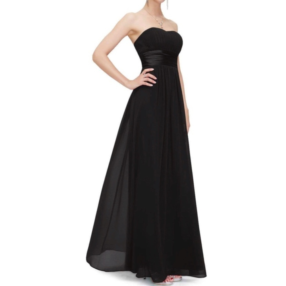 Black chiffon prom dress formal bridesmaid / wedding maxi gown dress size US 10